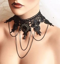 Vintage inspired Victorian Gothic wedding black lace choker collar Ballroom necklace jewelry Victorian Gothic Wedding, Ballroom Necklace, Necklace Gothic, Choker Collar Necklace