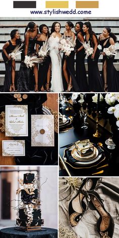 black and gold wedding color palettes for the bride, groom, and guests to choose from