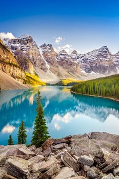 a lake surrounded by mountains and trees