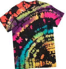 a colorful tie - dyed t - shirt on a white background