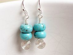 Turquoise earrings - sterling silver - spiral earrings - handmade spiral - blue drop earrings - genu Sterling Silver Turquoise Earrings, Blue Drop Earrings, Silver Turquoise Earrings, Earring Ideas, Spiral Earrings, Earrings Inspiration, Bleu Turquoise, Genuine Turquoise, Keep Jewelry