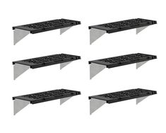 six black shelfs with holes on each side