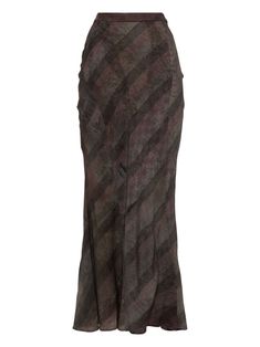 Find ZIGGY CHEN Long Silk Blend Skirt on Editorialist. grey silk blend high-waisted bias cut distressed effect frayed detailing straight hem Brown Long Skirt, Chen Long, China Country, Gray Silk, A Perfect Circle, Twill Pants, Double Breasted Blazer