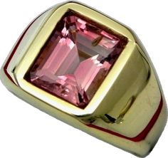 14k Gold Pink Rings With Polished Finish, Formal Pink Rings With Polished Finish, Classic Pink Ring With Polished Finish, Pink Emerald Cut Tourmaline Jewelry, Pink Emerald-cut Tourmaline Jewelry, Formal Pink Rings With Bezel Setting, Formal Pink Ring With Bezel Setting, Classic Pink Rings With Bezel Setting, Classic Pink Bezel Set Ring