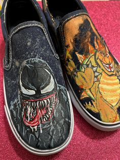 Adult Vans custom painted with any theme or style of art, including the style pictured. Please send a private message after ordering with your exact style of art or specifications. Custom Shoes Vans Slip On, Coustmize Vans, Vans Slip On Artwork, Custom Painted Vans, Vans Art Shoes Disney, Painted Vans, Vans Slip On, Custom Vans, Shoe Art