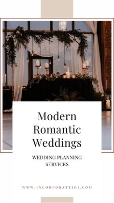 the front cover of modern romantic wedding planning services, with candles and greenery on top