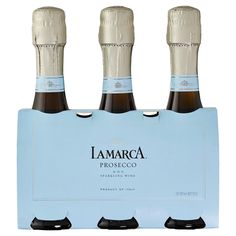 three bottles of lamarca proscuccio in a blue box