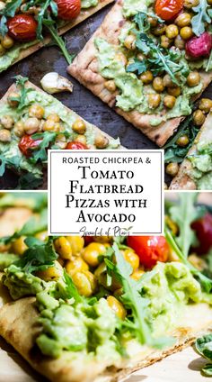 roasted chickpea and flatbread pizzas with avocado on the side