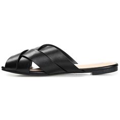 The Haize by Journee Collection is sleek and subtle. These slides achieve the right combination of modern and classic with their peep toe and open crisscrossed details. This light sandal is finished with vegan leather straps and a 4 mm Tru Comfort Foam� footbed. At Journee Collection our sandal styles are going to be perfect for any occasion. Whether that be a formal business or casual dress these sandals will be a perfect match. Formal Flat Summer Slippers, Classic Flat Slides For Spring, Classic Flat Heel Sandals For Spring, Sleek Open Toe Mules For Spring, Sleek Open Toe Slides For Summer, Summer Classic Closed Toe Slippers, Classic Closed Toe Summer Slippers, Classic Slide Mules For Spring, Sleek Synthetic Flats For Spring