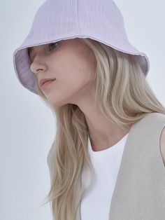 Editor's NotesThe hat will add feminine and elegant to your daily outlook - Soft and Breathable fabric texture- Unique incision line for the point detail - Complete your feminine style- Wearable as an everyday basic item  Measurement (inch)- Size 22.4-22.83in Composition & Care- POLY,COTTON- Dry cleaning- Do not iron- Do not bleach Designer- by MAD FACTORY Fabric Texture, Light Purple, Feminine Style, Breathable Fabric, Bucket Hat, Bleach, Composition, Texture, Hats