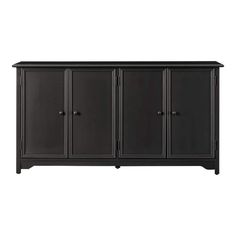 The Bradstone 4-Door Console is constructed of a sturdy wood frame that is built to withstand years of use. The buffet will refresh any decor scene with its appealing design. It's the perfect spot to store linens, serveware or more. Color: Dark Charcoal. Charcoal Storage, Black Buffet, Granite Vanity Tops, Black Storage, Storage Console, Door Black, Wood Buffet, Black Sideboard, Modern Sideboard