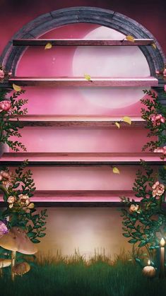 an image of the inside of a window with flowers and plants growing out of it