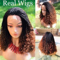 Excited to share this item from my #etsy shop: Braided two-tone curly wig.frontal wig.Ombre wig.18inches long. #black #brown #africanexpression #realistic #synthetic #choosecolor #highquality #curlywig #handmade Wig Frontal, Ombre Wig, Twisted Hair, Short Box Braids, Short Hair Wigs, Beautiful Wigs