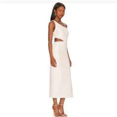 Bardot Nwt- White One Strap Dress. Wedding Attire, Or An All White Attire Party! Beautiful Sleeveless Cutout Dress For Wedding, Spring Formal Midi Dress With Cutout, Spring Formal Cutout Midi Dress, Elegant One Shoulder Cutout Midi Dress, Elegant One-shoulder Cutout Midi Dress, White Cutout Dress For Formal Occasions, Chic White Evening Dress For Date Night, White Cutout Formal Dress, Elegant Midi Dress With Cutout For Cocktail