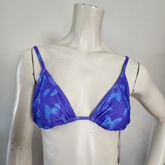 New With Tags Size Xs 0-2 Purple & Blue Butterflies String Tie Triangle Bikini Top Casual Purple Swimwear With Triangle Top, Casual Purple Seamless Swimwear, Purple Bra-friendly Swimwear For Summer, Butterfly Swimsuit, Swimsuit Blue, Blue Butterflies, Blue Swimsuit, Purple Butterfly, Blue Butterfly