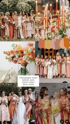 a collage of photos with different bridesmaid and flower bouquets in them