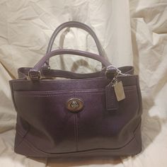 Coach All Coated Leather Park Cross Grain Carryall, In Euc, 14x9 In Size, 3 Compartments Inside, Middle Being Zipped. Outside Front And Rear Pockets All Silver Hardware, Double Hang Tags Included, Plum In Color, Notice Pocket Loose, And Shows Use Wear Inside, See Pics, From A Smoke Free Home Bags Coach, Hang Tags, Silver Hardware, Coach Bags, Plum, Satchel, Grain, Bag Lady, Purse