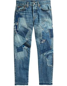 Polo Ralph Lauren Indigo Distressed Patchwork Repaired Stitched Boyfriend Jeans | eBay How To Make Ripped Jeans, Jean Jacket Design, Patchwork Jeans, Ralph Lauren Style, Denim Patches, Patched Jeans, Denim Patchwork, Embroidered Denim, Jeans Online