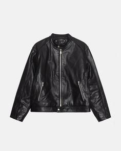 Racer Leather Jacket, Cafe Racer Leather Jacket, Racer Jacket, Leather Jacket Black, Knit Shirt, Cafe Racer, Heavy Weight, Stand Collar, Denim Pants