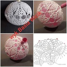 crocheted vases are shown in three different pictures