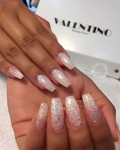 Flare Nails, Light Nail, White Glitter Nails, Super Nails, Sparkle Nails, Acrylic Nails Coffin, Prom Nails, Glitter Nail Art