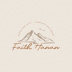 the logo for faith haran, a mountain range that is surrounded by clouds and mountains