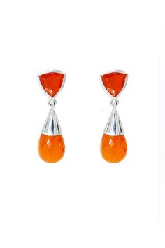 Orange Carnelian Earrings Carnelian stone is known for its power to stimulate both the body and mind. It’s ideal for someone needing motivation or a boost of creative inspiration. The play of different shapes of the stones is deftly accentuated by smooth sterling silver setting. The vibrant color of carnelian expresses its joyful aliveness fully in this pair of earrings. Stones: Carnelian Metal: Sterling Silver Orange Teardrop Gemstone Earrings, Orange Carnelian Gemstone Earrings, Earrings Stones, Carnelian Earrings, Orange Carnelian, Carnelian Stone, Body And Mind, Silver Drop Earrings, Online Earrings