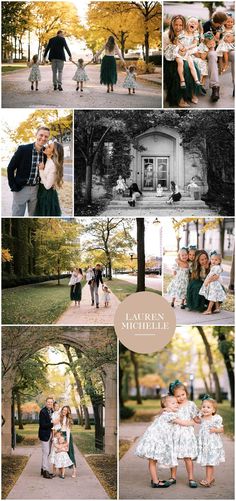 a collage of family photos taken in the park