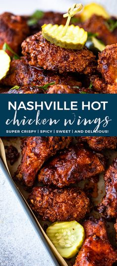 the cover of nashville hot chicken wings with lemons and parmesan cheese on top