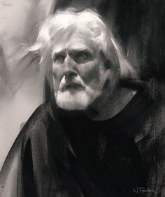 a black and white drawing of an old man