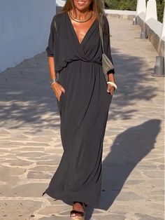 Date Fashion, Women's Black Dress, Black Dress Long, Plain Dress, Maxi Dress Cotton, Black Dresses Casual, Long Black Dress, Womens Black Dress, Dress Cotton