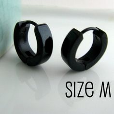 Mens Earrings Black Huggie Hoop - Or Ear Cartilage Piercing - Guys Cyber Corp Gothic Punk Rock - Sta Black Hoop Earrings For Streetwear, Black Stainless Steel Hoop Earrings, Modern Black Stainless Steel Hoop Earrings, Black Metal Punk Hoop Earrings, Black Hoop Jewelry For Streetwear, Black Stainless Steel Hoop Jewelry, Black Hypoallergenic Hoop Earrings For Everyday, Small Black Hypoallergenic Hoop Earrings, Hypoallergenic Black Hoop Earrings For Everyday