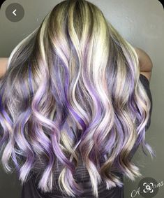 Purple With Blonde Highlights, Purple And Blonde Hair, Purple Highlights, Colored Highlights, Blonde Highlights, Wavy Hair, The Back, Blonde Hair, Highlights