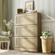 a living room scene with focus on the dresser