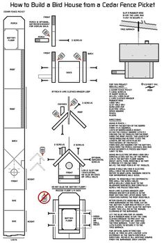 the instructions for how to build a birdhouse from a cedar fence picket board and post