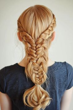 Blonde hair styled in an intricate braid.