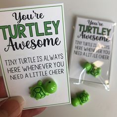 there is a card with two little turtles on it and the words you're turtley awesome