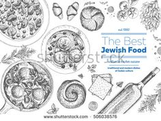 the best jewish food hand drawn sketch on white background with place for text or image