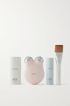 NuFACE's 'Starter Kit' is designed to maximize the effects of the 'MINI+' facial toning device. It would make a great gift to anyone new to the brand and comes in a convenient size that's perfect for travel.   - The label's cult toning device uses gentle microcurrents to tone and contour from the epidermis right down to the muscle  - 'Aqua Gel' contains Hyaluronic Acid and Glacial Water to hydrate skin as you use the device  - Alternatively, the 'Silk Crème' activator contains Phyto-Actives so … Mini Skincare Products, Skin Care Product Design, Beauty Tools Products, Nuface Mini, Self Care Kit, Skincare Kit, Microcurrent Facial, Facial Toning, Mini Facial