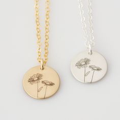 "Personalized Birth Flower Necklace, choose from 12 different flowers including Poppy, Rose, and Daisy! It's great for layering, a wonderful minimalist piece, perfect gift for your wife, girlfriend, chirstmas gift or simply to treat yourself! Engraved and hand assembled with care and love, it comes in 14k gold fill, rose gold fill, or sterling silver. HOW - TO - ORDER 1. Select your options from the drop down menu see photo for font styles and symbol options 2. Chain length options are 16\", 18\ Minimalist Birth Flower Charm Necklace For Mom, Everyday Flower Necklace With Flower Charm, Minimalist Birth Flower Charm Necklace, Mother's Day Flower Charm Necklaces, Everyday Flower Charm Necklace For Mother's Day, Minimalist Everyday Flower Charm Necklace, Minimalist Flower Charm Necklaces For Everyday, Dainty Flower Charm Necklace For Everyday, Dainty Birth Flower Necklace For Birthday