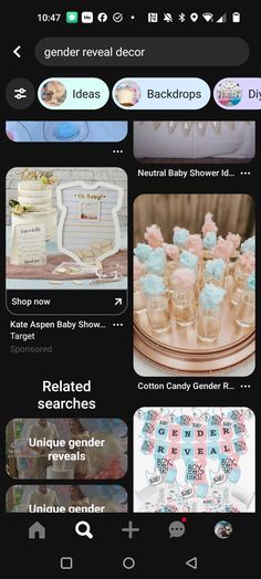 an iphone screen with several pictures on it and the words baby shower written in blue