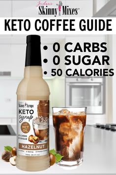 the keto coffee guide is shown next to a glass of iced coffee