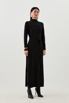 Viscose Blend Belted Knit Midaxi Dress | Karen Millen Chic Belted Viscose Maxi Dress, Elegant Belted Viscose Maxi Dress, Belted Viscose Midi Maxi Dress, Belted Midi Maxi Dress In Viscose, Belted Viscose Maxi Dress, Fall Viscose Midi Dress With Tie Waist, Fall Midi Dress With Tie Waist In Viscose, Formal Fall Maxi Dress With Tie Waist, Fall Formal Maxi Dress With Tie Waist