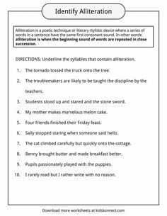 the worksheet for identifying alliteration