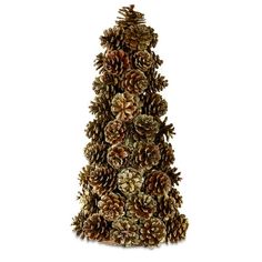 a pine cone christmas tree is shown on a white background and has many cones in it