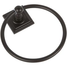 a black towel ring with a square ball on the top and a round metal handle