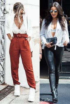 Tendência: Lingerie aparecendo com dicas de como usar e looks inspiração das blogueiras e famosas, Micheli Fernandes, Shay Mitchell, dicas de moda, moda feminina, tendências, lingerie aparecendo, lingerie a mostra, looks sutiã de renda aparecendo, looks com sutiã top de renda branco, calça terracota, blazer branco, calça de couro preta, looks com tênis branco, looks descontraídos, look sexy, #modafeminina #looksinspiração Top Renda, White Blazer Outfits, Lingerielook Outfit, Witch Fashion, Shay Mitchell, Tomboy Style Outfits, Looks Chic, Tomboy Fashion, Blazer Outfits