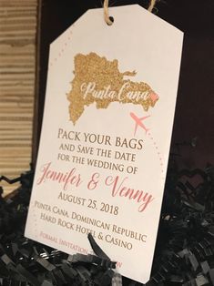 this is an image of wedding luggage tags for guests to pack their bags and save the date