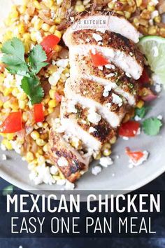 mexican chicken with corn and cilantro on a plate