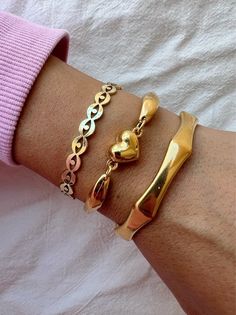 Handmade Gold Bangle Braclelets Open Cuff Bracelets Heart - Etsy Bracelets Heart, Bangle Bracelet Gold, Heart Bangle Bracelet, Women Bracelets, Bangles For Women, Open Cuff Bracelet, Gold Armband, The Bangles, Evil Eyes